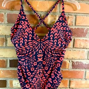 Kona Sol One piece Coral & Navy blue Swimsuit